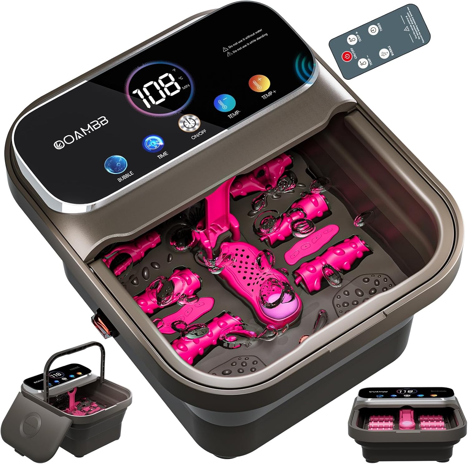 Ooambb Collapsible Foot Spa front view with digital display