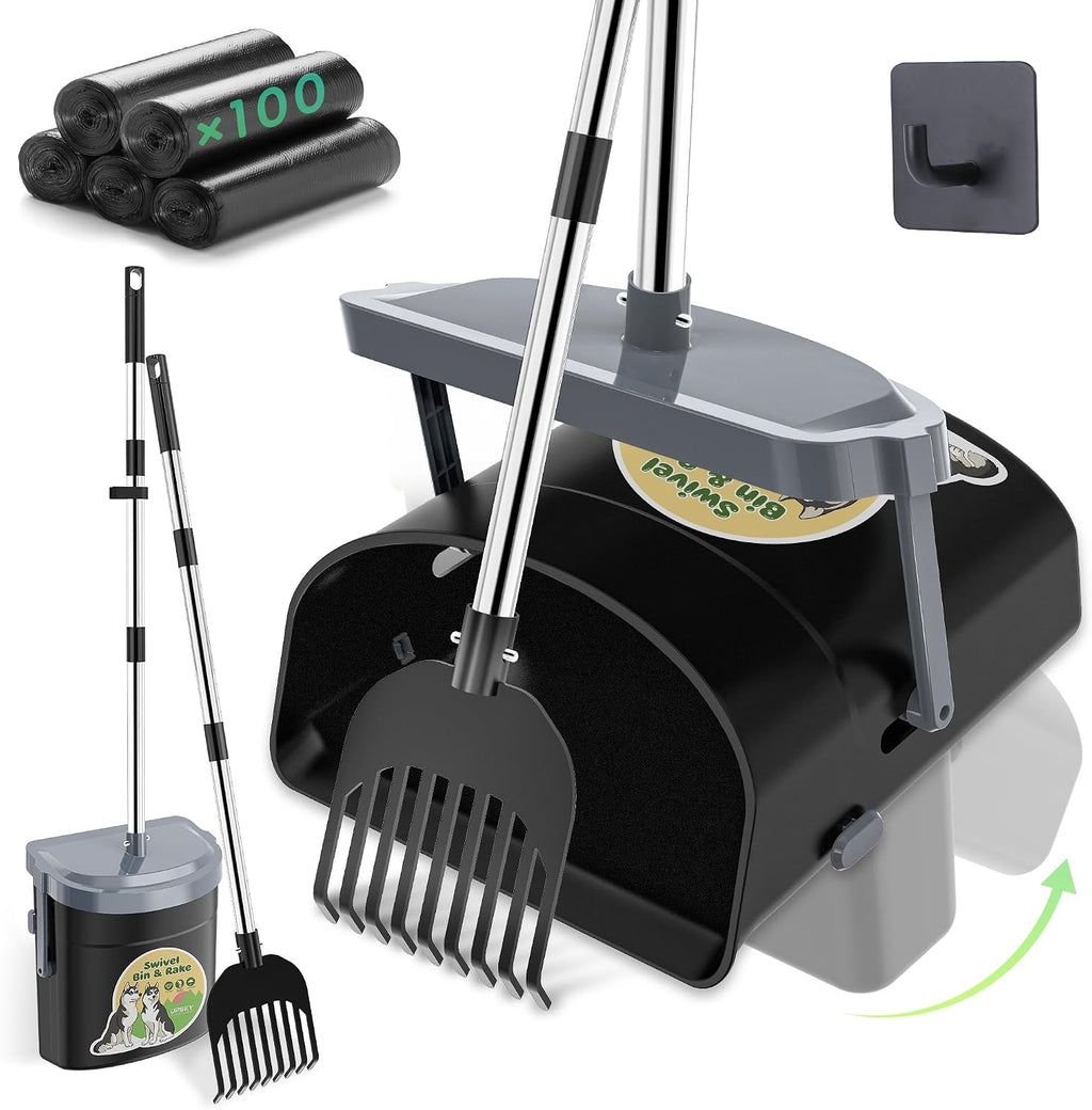 UPSKY Dog Pooper Scooper Swivel Bin & Rake Kit with 100 Waste Bags,33.4" Stainless Steel Long Handle Heavy Duty Pet Poop Shovel for Large Medium Small Dogs, Odor-Proof Lid for Yard/Lawn/Outdoor Use - Image 10