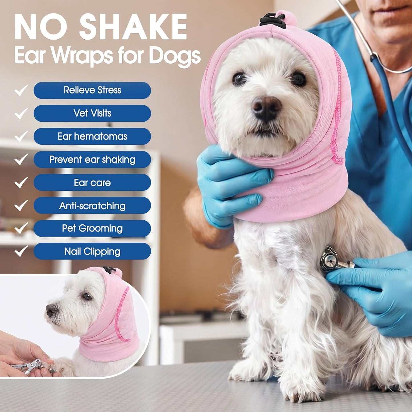 Pink medium dog neck warmer and ear protector drawstring details
