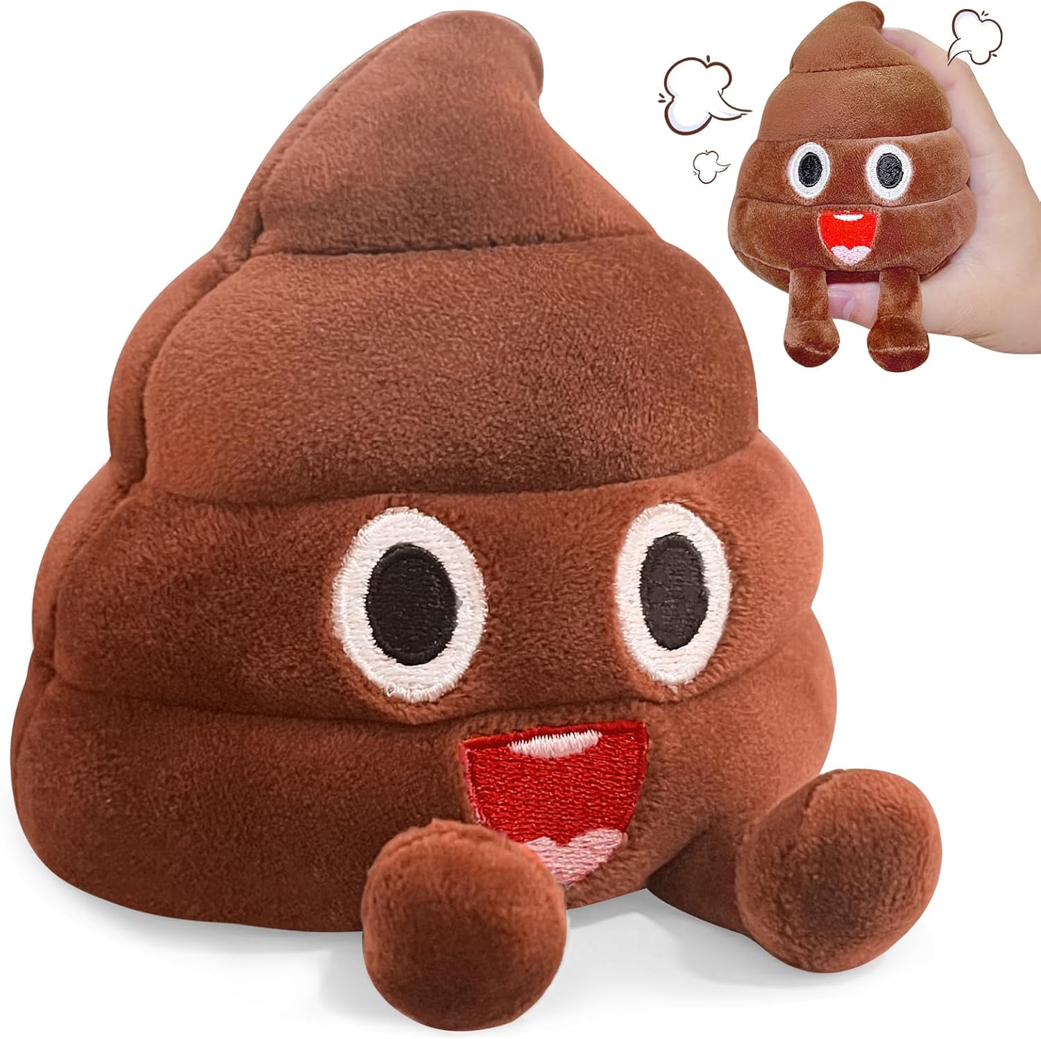WYZOID Funny Farting Poop Plush Toy front view showcasing soft brown fabric and smile expression.