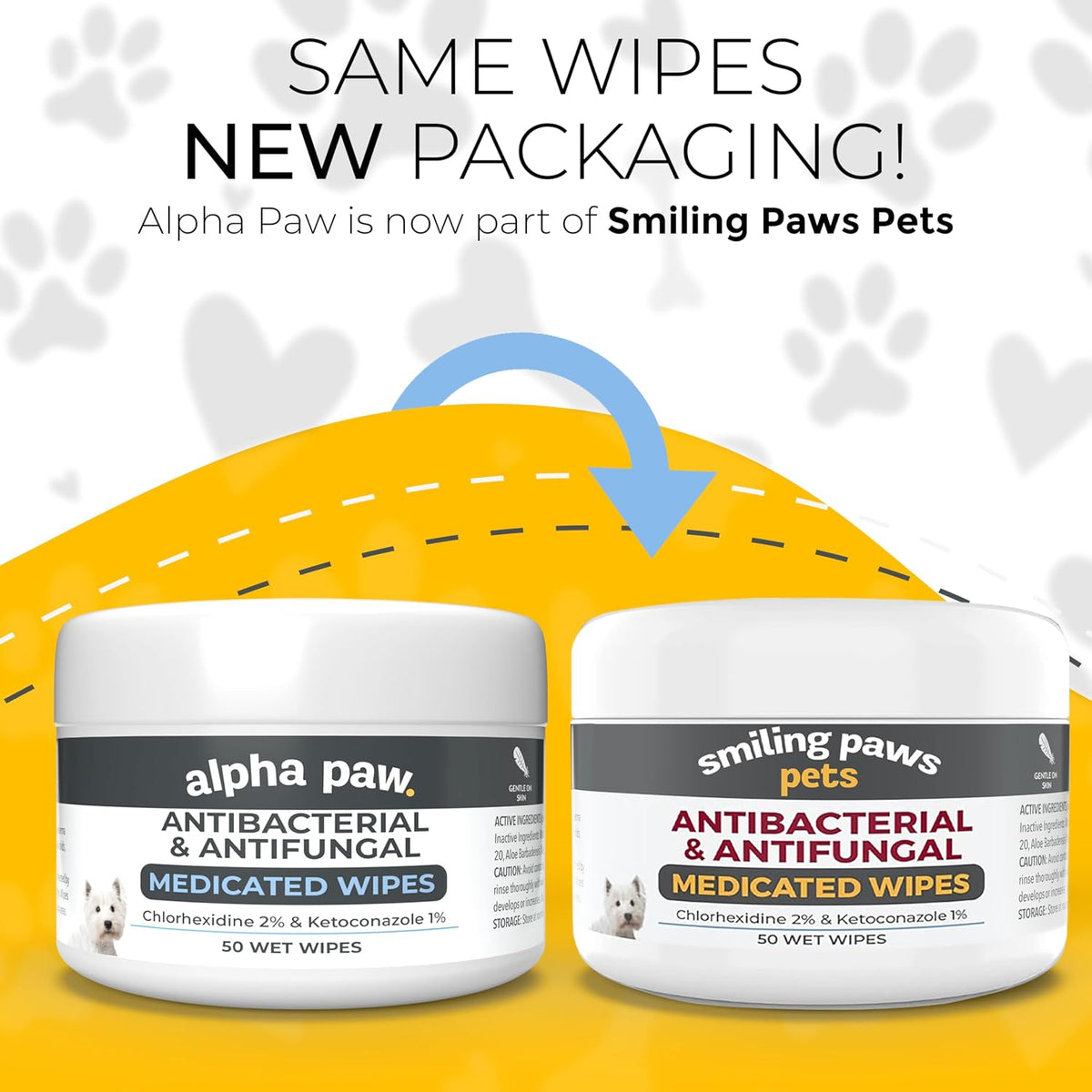 Medicated chlorhexidine wipes for dog paws and skin folds treatment