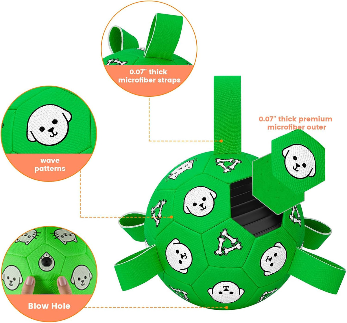Wyntrium dog soccer ball showing bone and puppy graphics