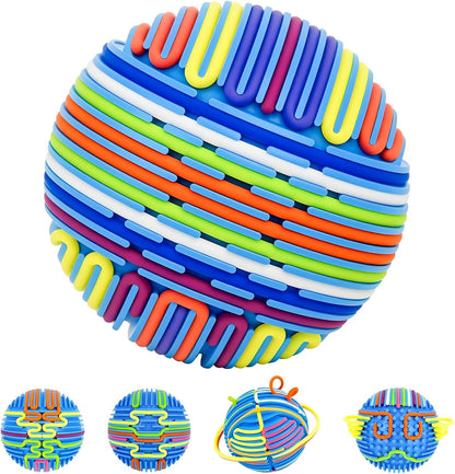 PushGoGo Sensory Activity Ball front view showing blue core and vibrant silicone strings.