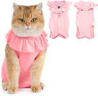 Avont cat recovery suit in pink front view for post surgery protection