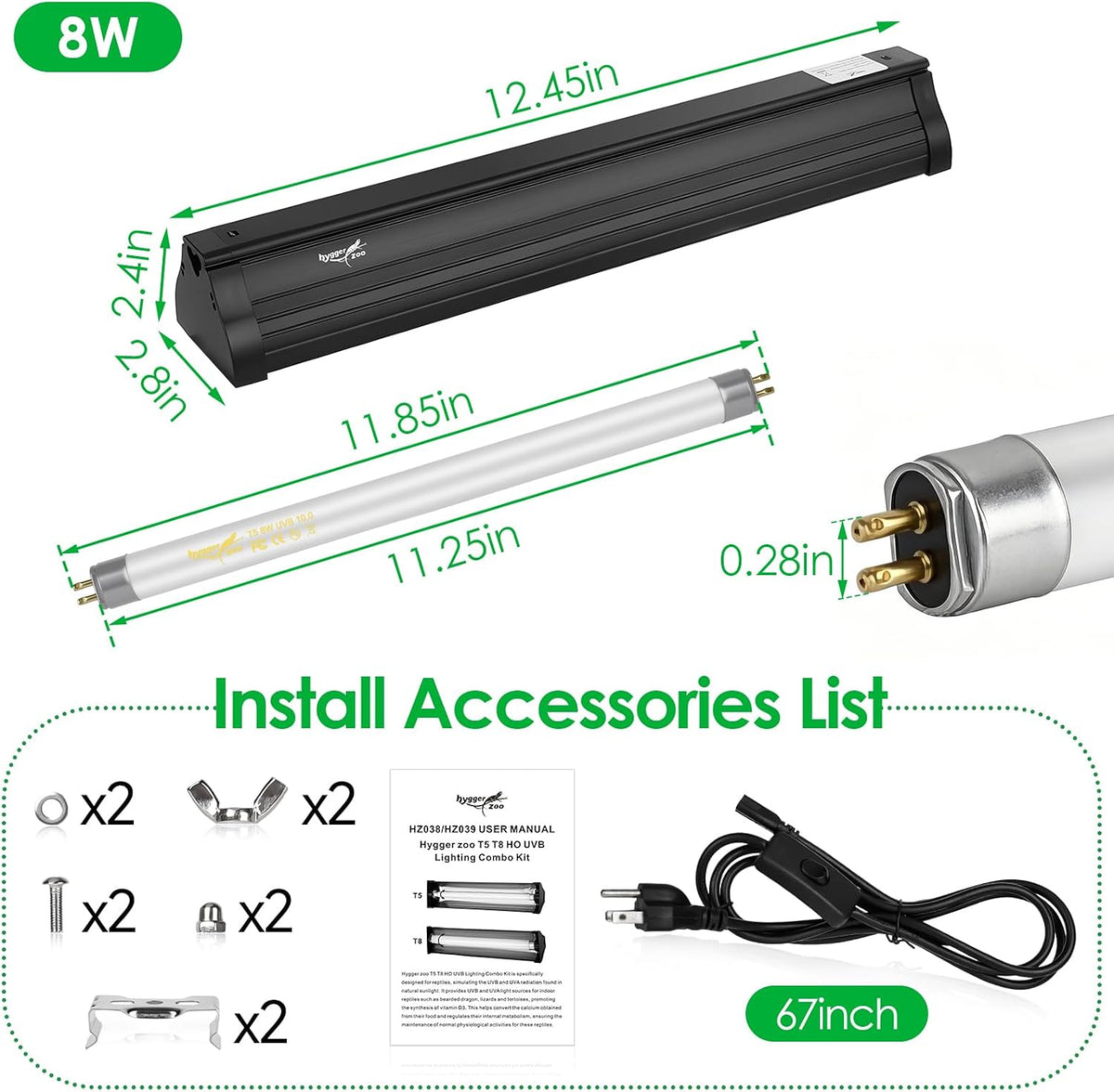 Hygger Zoo fluorescent tube lighting combo kit close up of the electrical mounting hardware elements.
