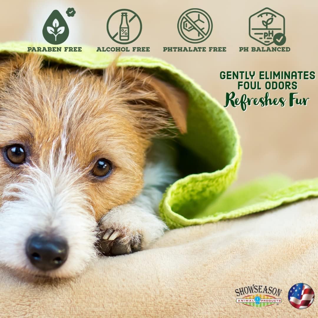 Showseason fragrance free dog and cat conditioner back label showing ingredients