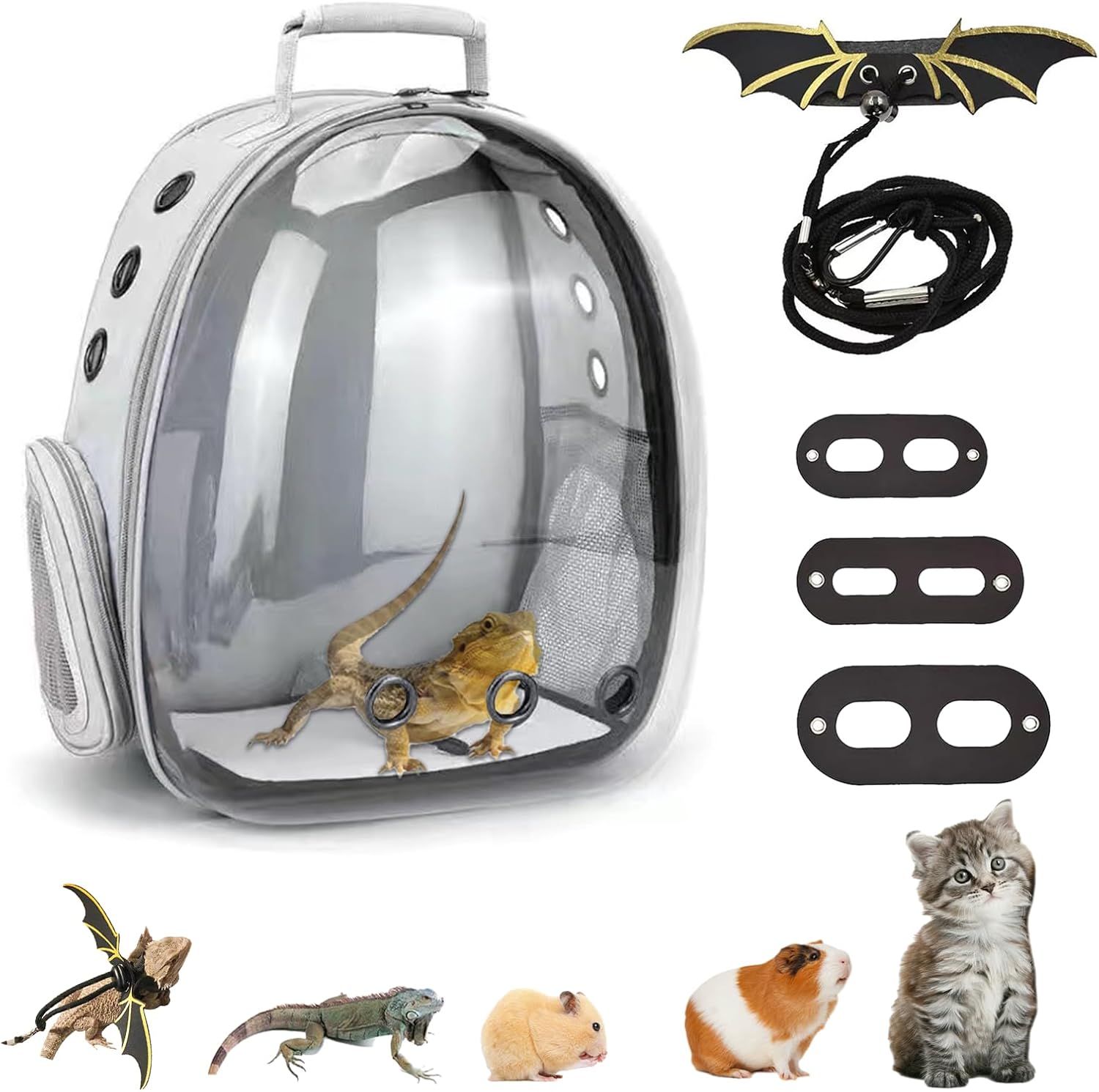 Bearded Dragon Carrier with Harness and Leash Set Large Small Animal Carrier Backpack Bubble Window Portable Small Pet Carrier for Reptile Lizard Rabbit Bird Guinea Pig Cat Travel Walking - Image 1