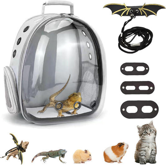 Bearded Dragon Carrier with Harness and Leash Set Large Small Animal Carrier Backpack Bubble Window Portable Small Pet Carrier for Reptile Lizard Rabbit Bird Guinea Pig Cat Travel Walking - Image 1