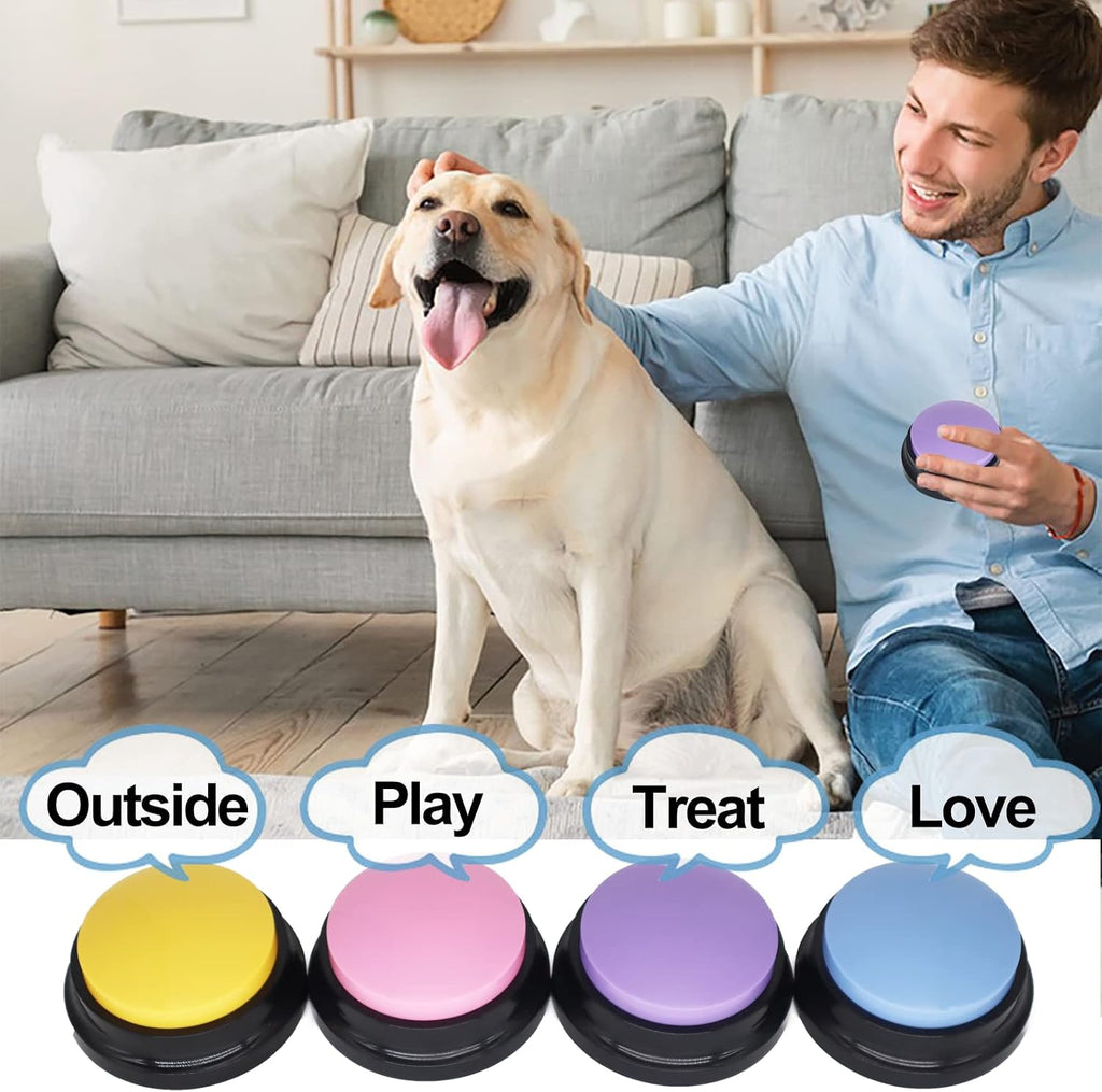 An owner recording a 30 second voice command into the bottom of the pet communication buzzer.