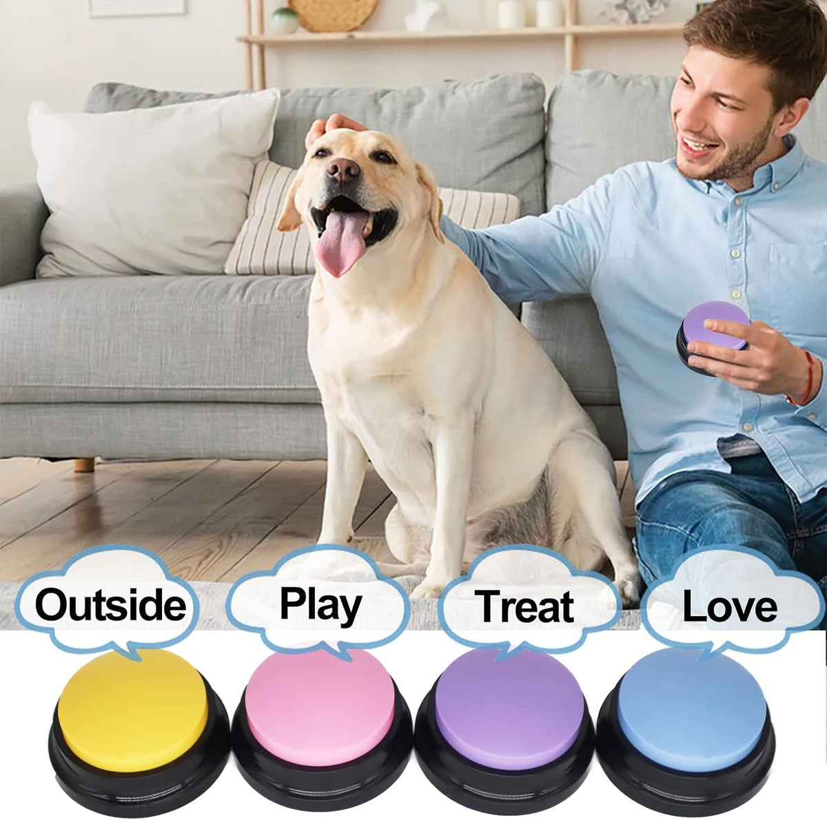 An owner recording a 30 second voice command into the bottom of the pet communication buzzer.