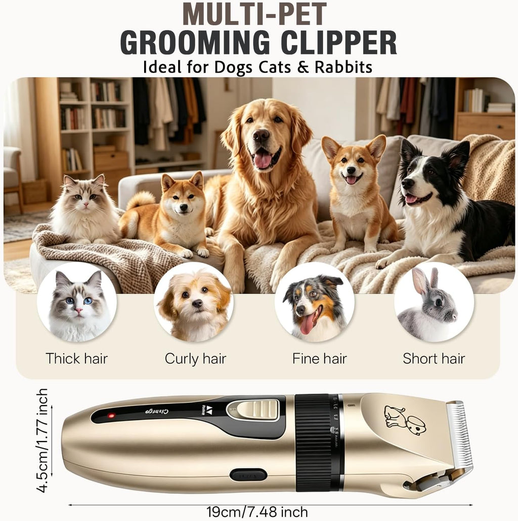 Pet grooming clipper kit optimized for thick dog coats