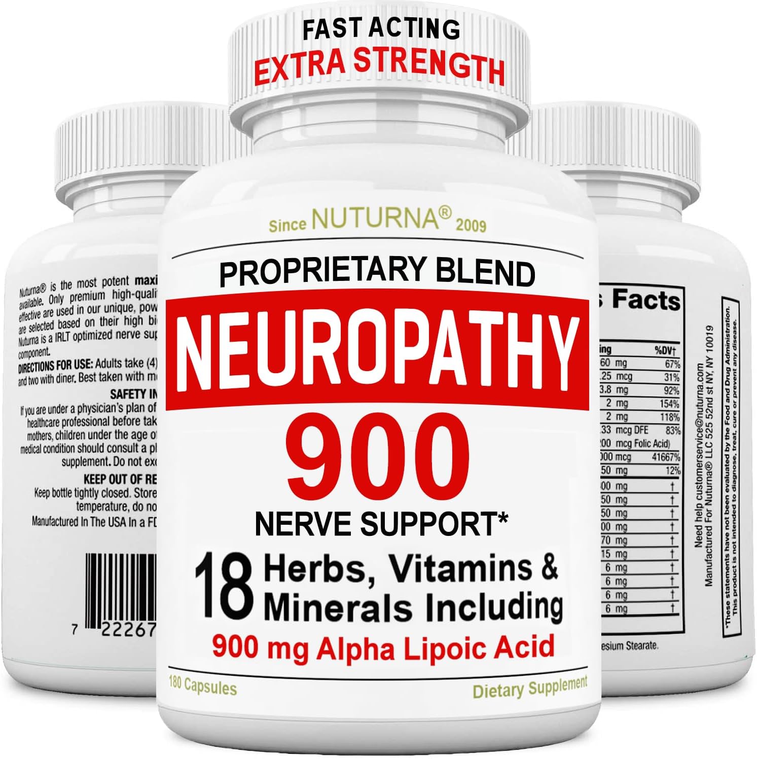 Nuturna Neuropathy Nerve Support Supplement 180 Capsules front view