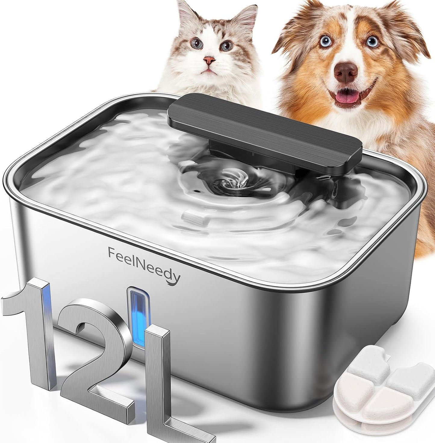 Feelneedy 3 Gallon Stainless Steel Dog Water Fountain front view