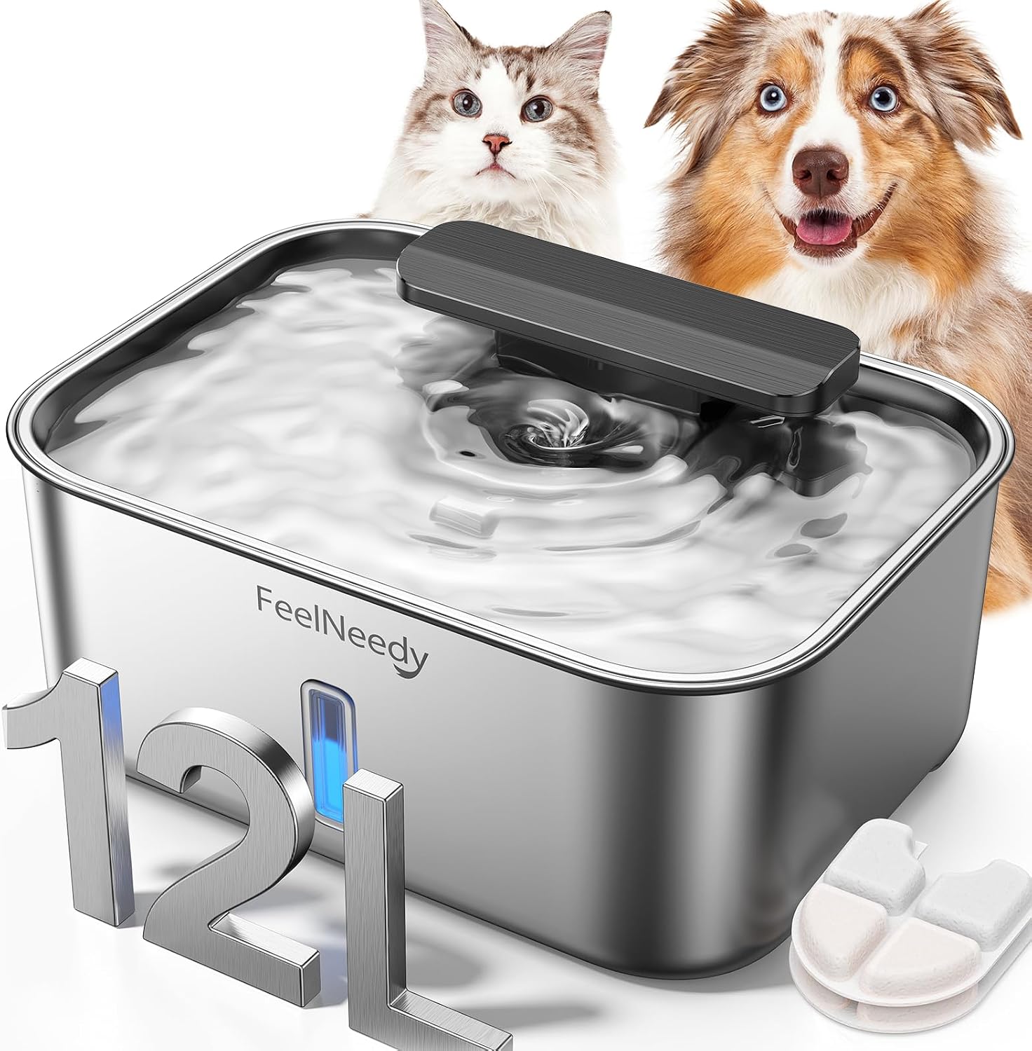 Feelneedy 3 Gallon Stainless Steel Dog Water Fountain front view