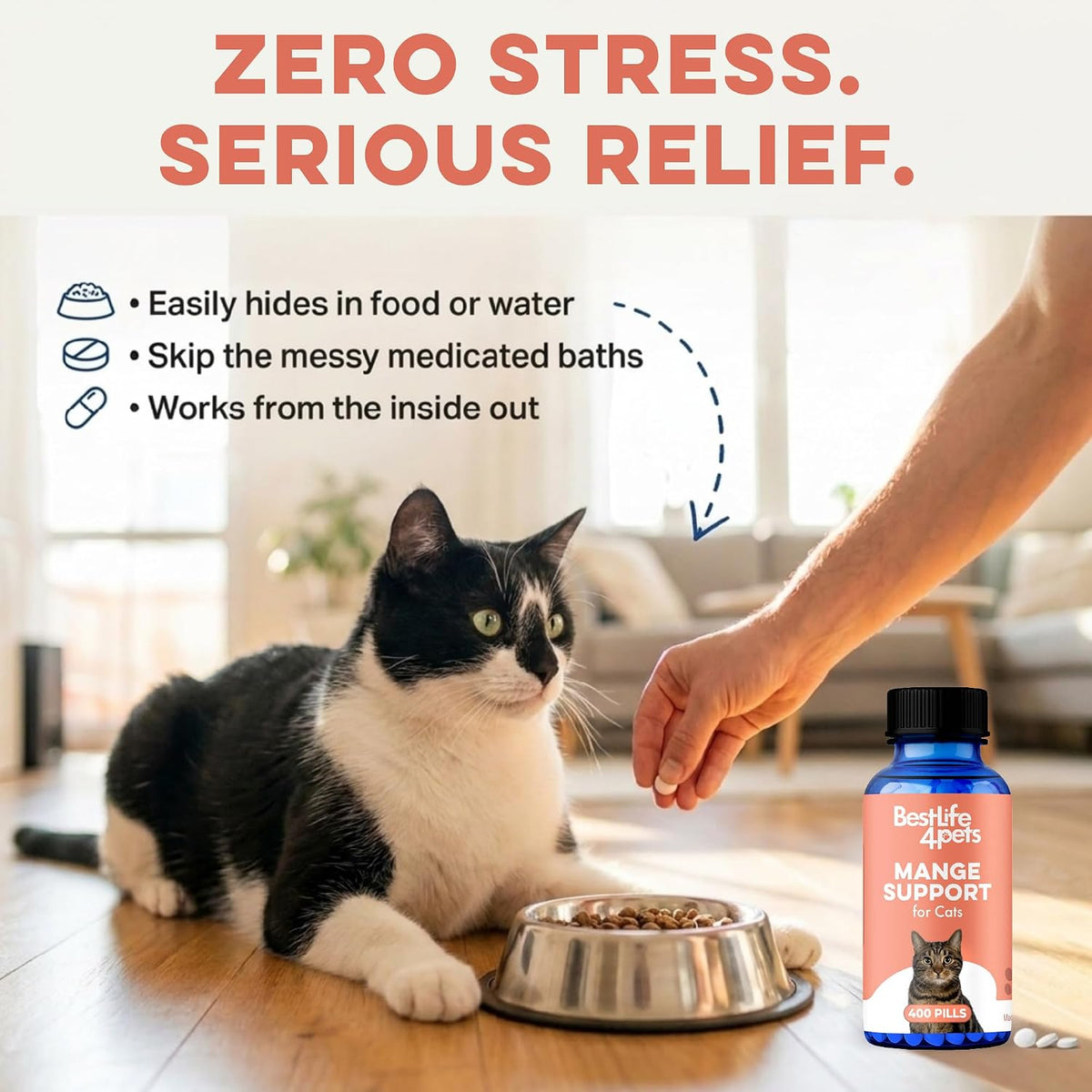 Mange Support for Cats, Natural Cat Itchy Skin, Paws and Ears Relief - Soothes Welts, Scabs, Red and Flaky Skin Reducing Excessive Grooming and Patchy Fur for a Healthy Coat (400 Tiny Tasteless Pills) - Image 10