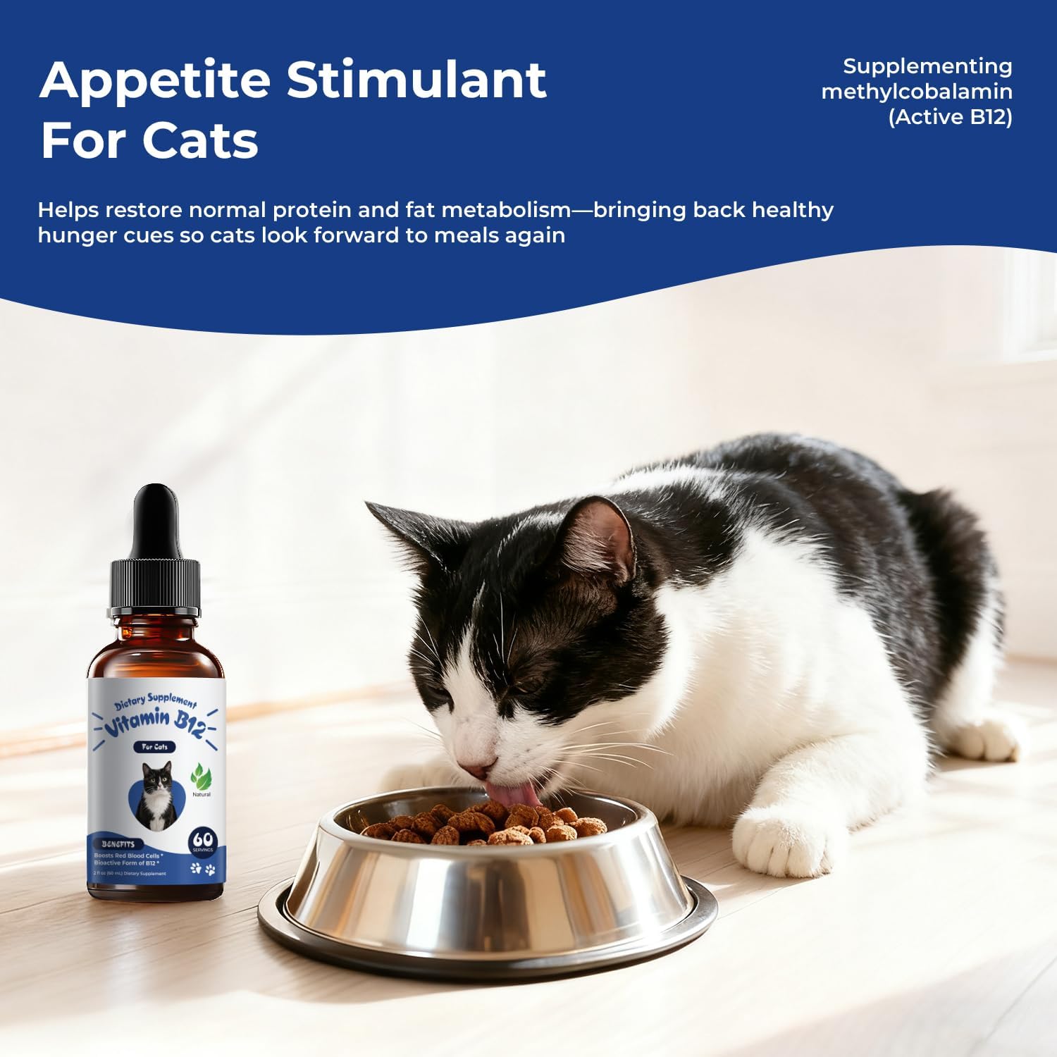 Bacon flavored methylcobalamin drops for cat energy and recovery supplement facts label