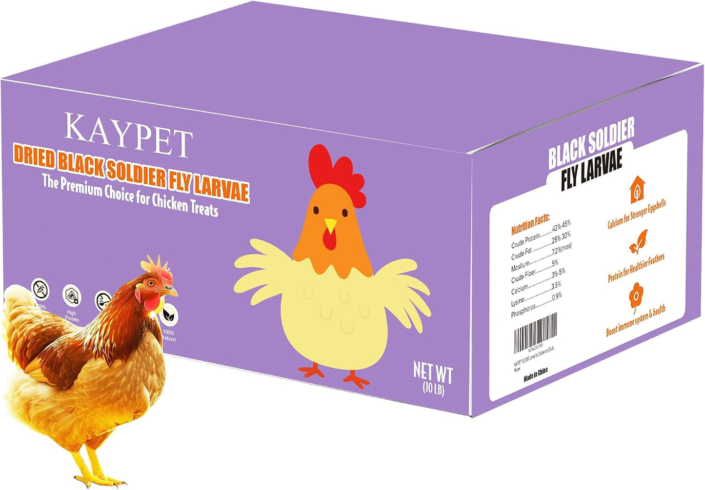 Adaman dried black soldier fly larvae 10 pounds box front view high protein chicken feed