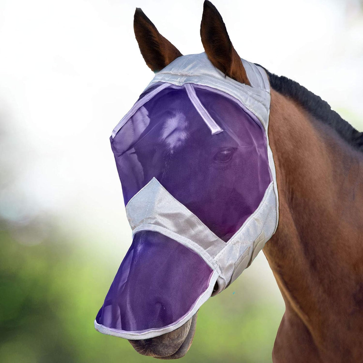 Harrison Howard CareMaster Horse Fly Mask Large Eye Space Full Face No Ears Moonlight Silver Large Full Size - Image 11