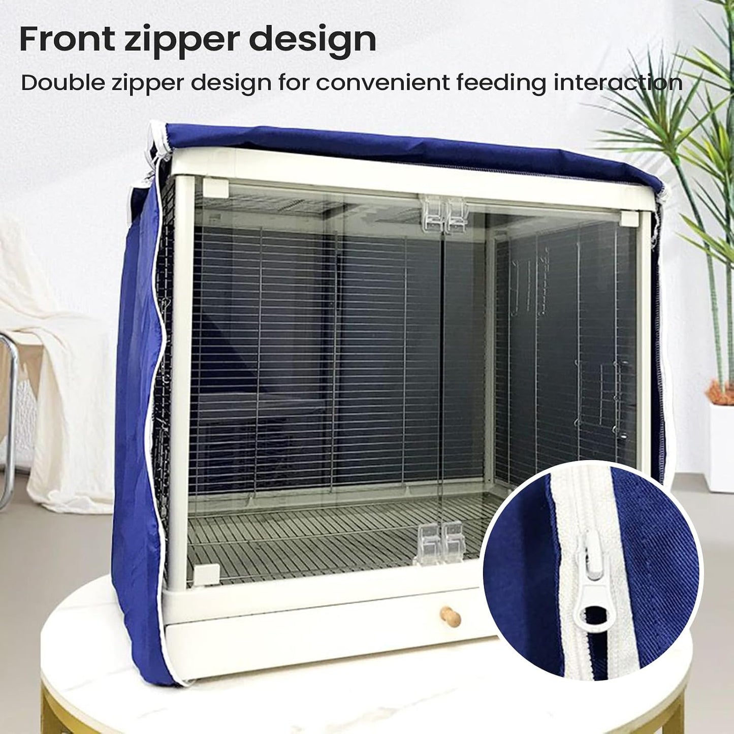 Circadian rhythm regulating blackout cover for domestic bird cages side view