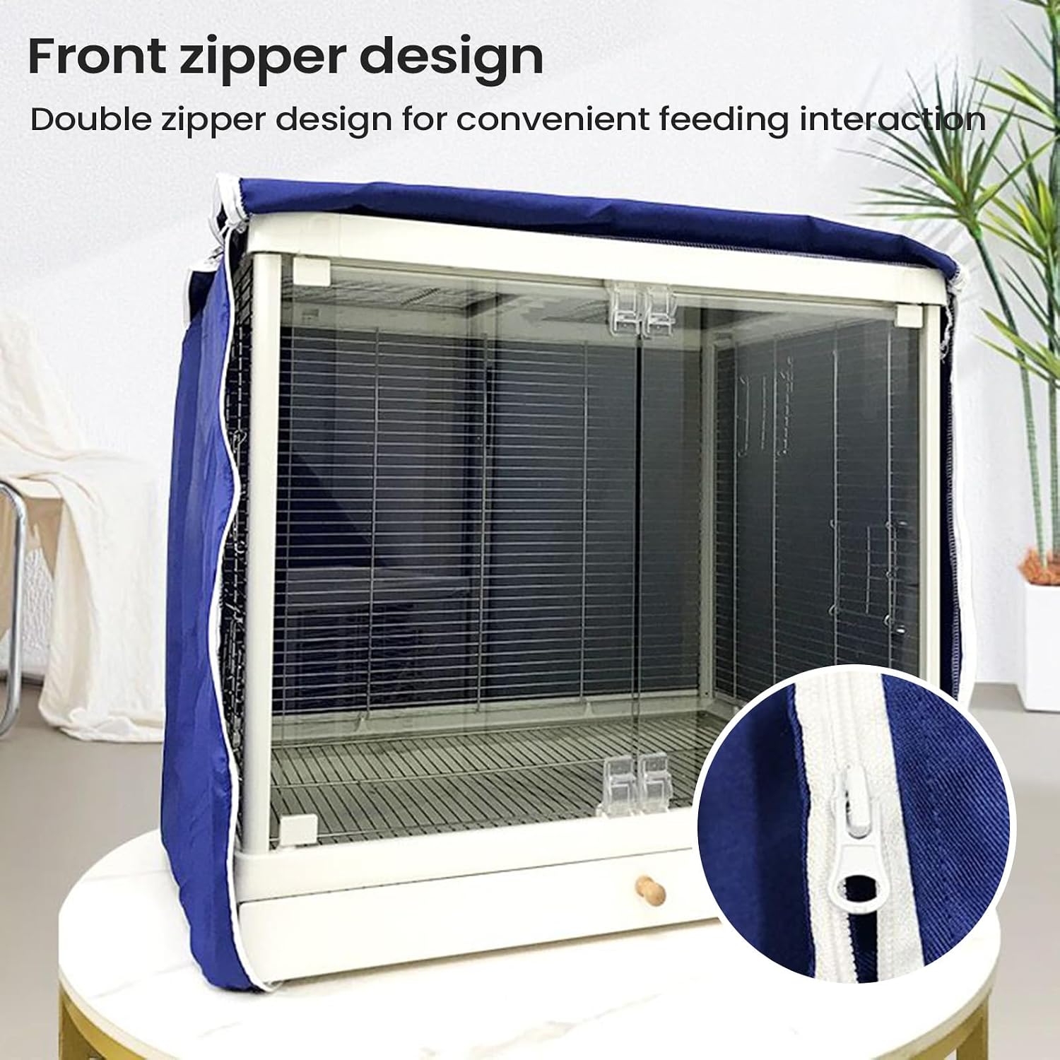 Circadian rhythm regulating blackout cover for domestic bird cages side view