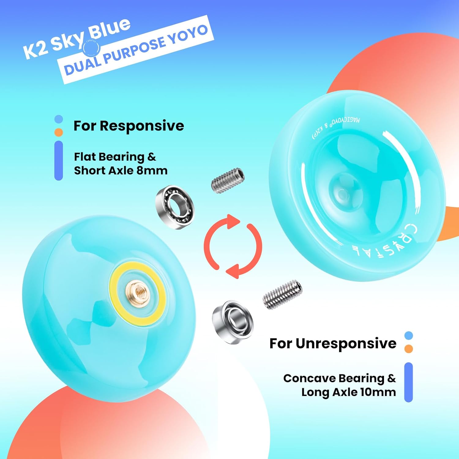 MAGICYOYO K2 beginner to advanced dual function yoyo showing the included replacement KK bearing