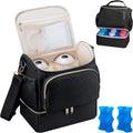 GDNasist wearable breast pump bag in black showing front quilted exterior design