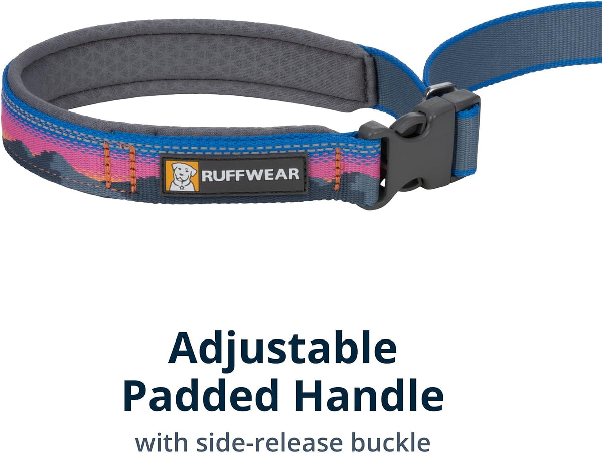 Ruffwear Crag dog lead showing the integrated accessory loop with a waste bag attached