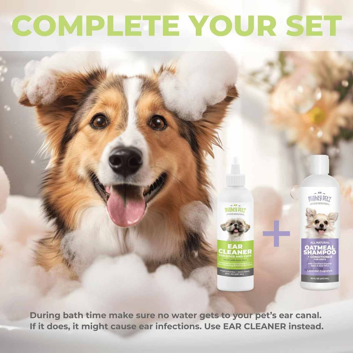 Mighty Petz Dog Ear Cleaner with cotton ball accessories