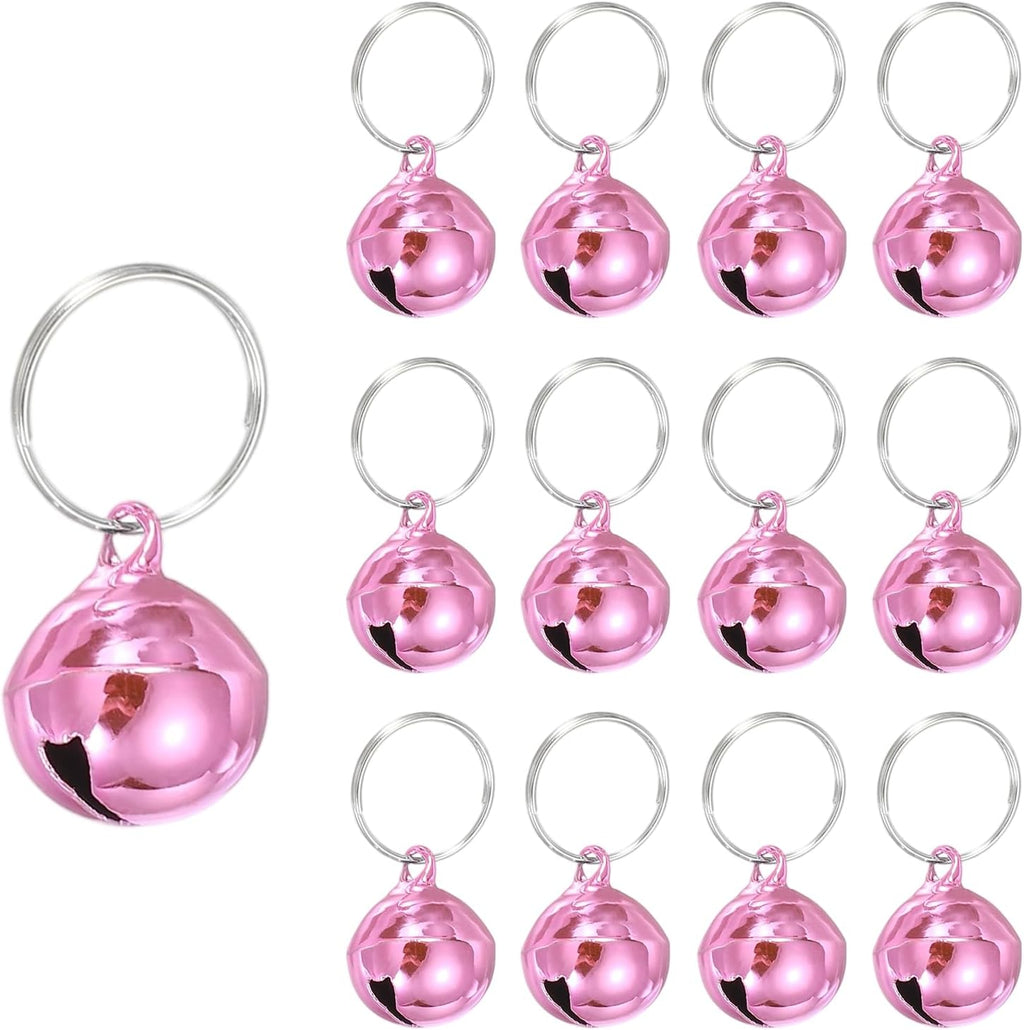 PATIKIL twelve piece pet collar bells front view showing glossy pink metallic finish