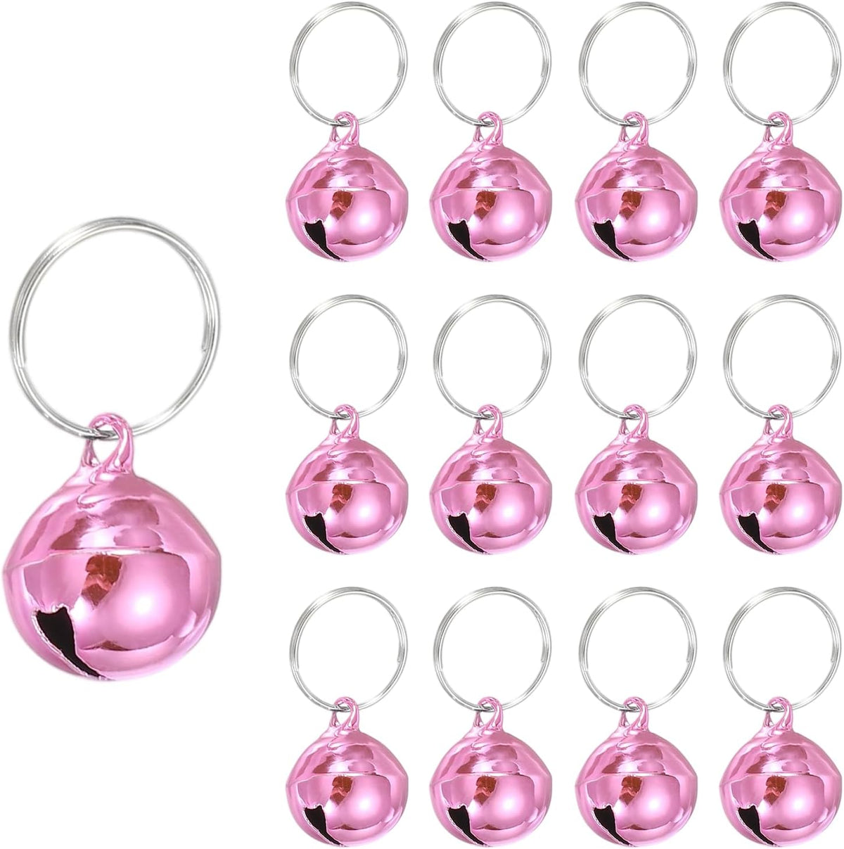 PATIKIL twelve piece pet collar bells front view showing glossy pink metallic finish