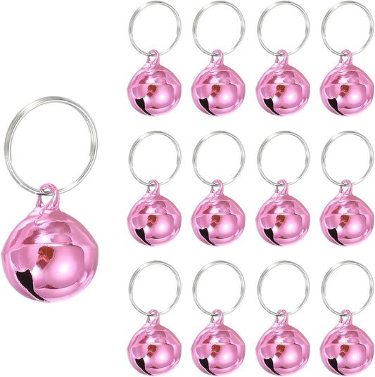 PATIKIL twelve piece pet collar bells front view showing glossy pink metallic finish