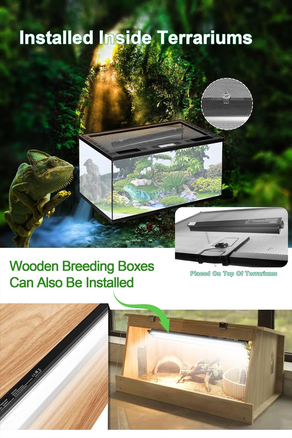 Ycxydr terrarium light fixture mounted on a reptile enclosure