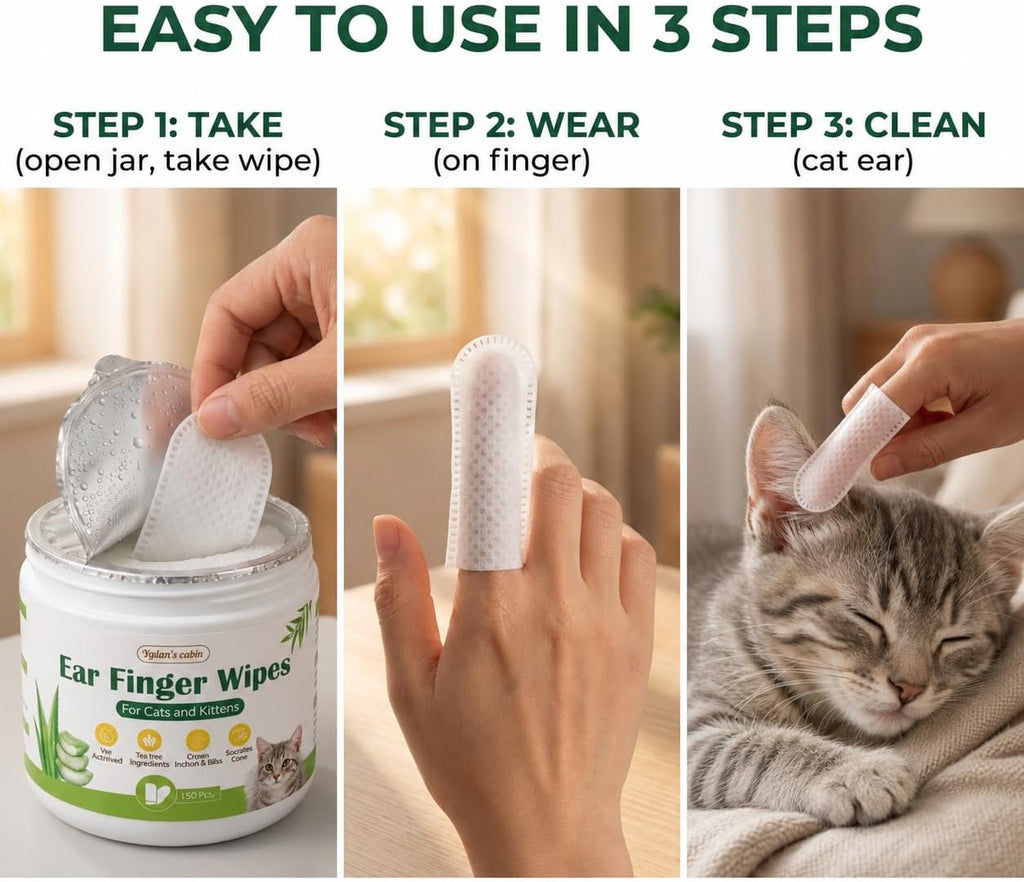 Instructions label on the back of Dylan's cabin pet ear wipes