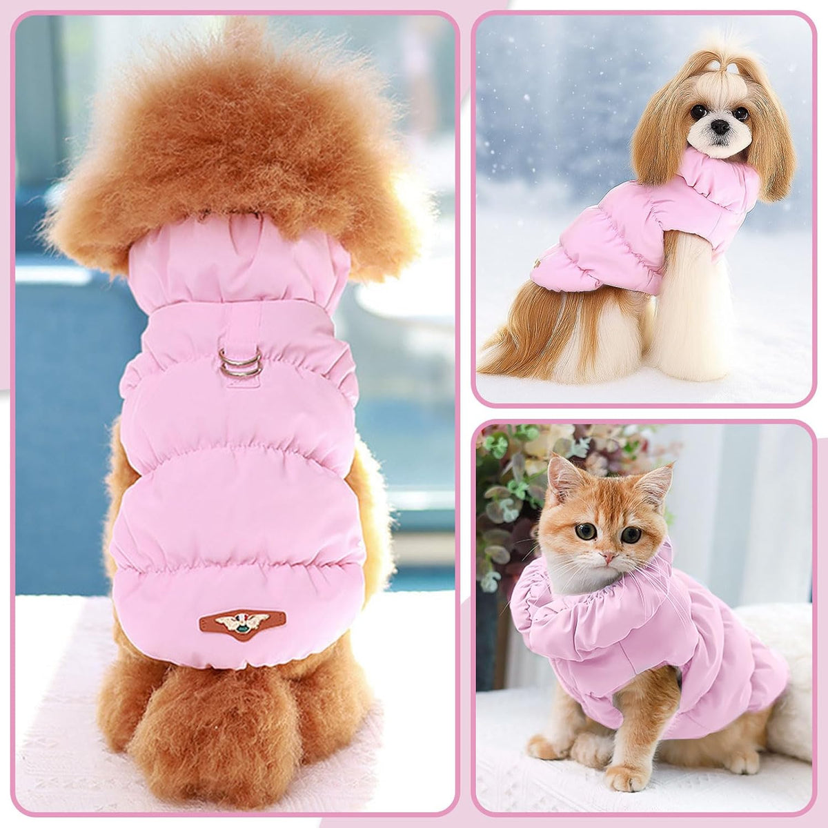 ABRRLO Winter Warm Dog Jacket for Small Medium Dogs Cat Cold Weather Coats with Harness Paded Dogs Fleece Vest Waterproof Windproof Dog Snow Jacket Pet Puppy Clothes (Pink,S) - Image 6
