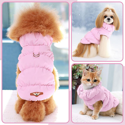 ABRRLO Winter Warm Dog Jacket for Small Medium Dogs Cat Cold Weather Coats with Harness Paded Dogs Fleece Vest Waterproof Windproof Dog Snow Jacket Pet Puppy Clothes (Pink,S) - Image 6