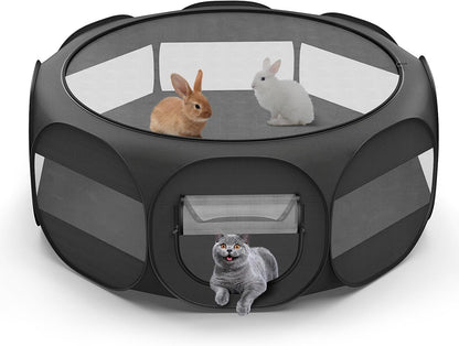 VavoPaw Small Animal Playpen, Chicken Brooder Box with Cover Top, Portable Outdoor Exercise Pet Cage Tent, Waterproof Breathable Pet playpen Indoor for Chick Ktiien Bunny Hamster Guinea Pig, Black - Image 1