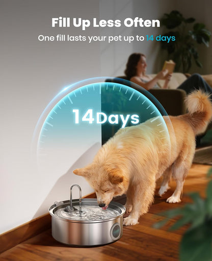 Oneisall 7 liter dog water dispenser showing faucet water flow