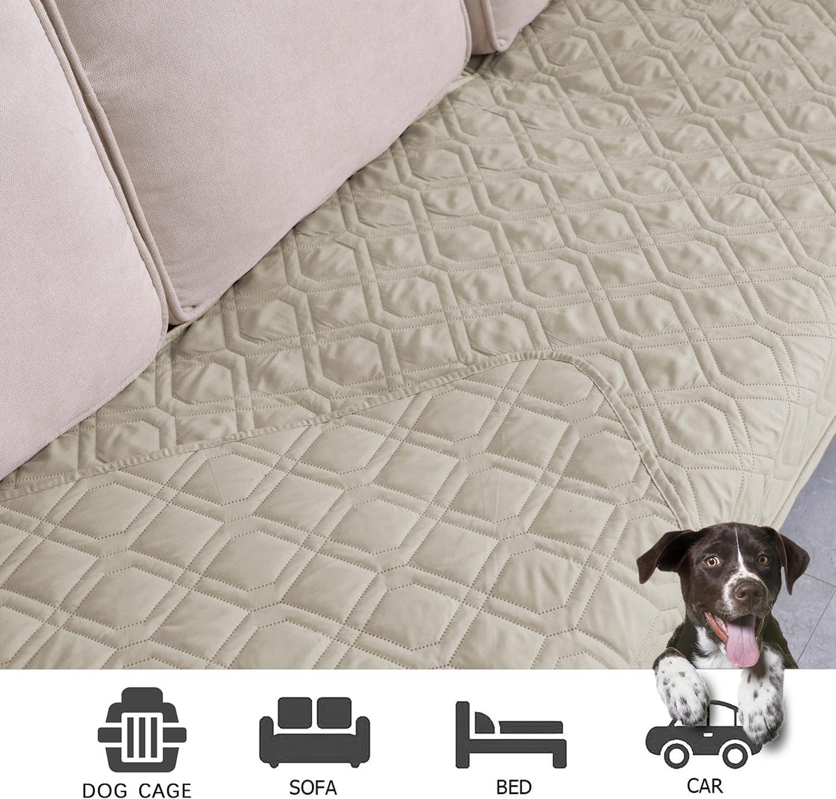 Close up view of the durable microfiber texture and liquid resistant surface of the Ameritex dog cover.