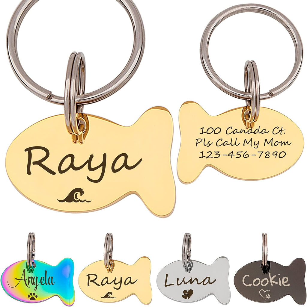 Anavia Cat Head & Fish Shape Pet ID Tags, Personalized Funny Icon Design Cat Name Tag, Customized Gold Plated Glossy Stainless Steel Black Rainbow Cat Dog Collar Tag (Small, Cat Head Shape, Silver) - Image 11