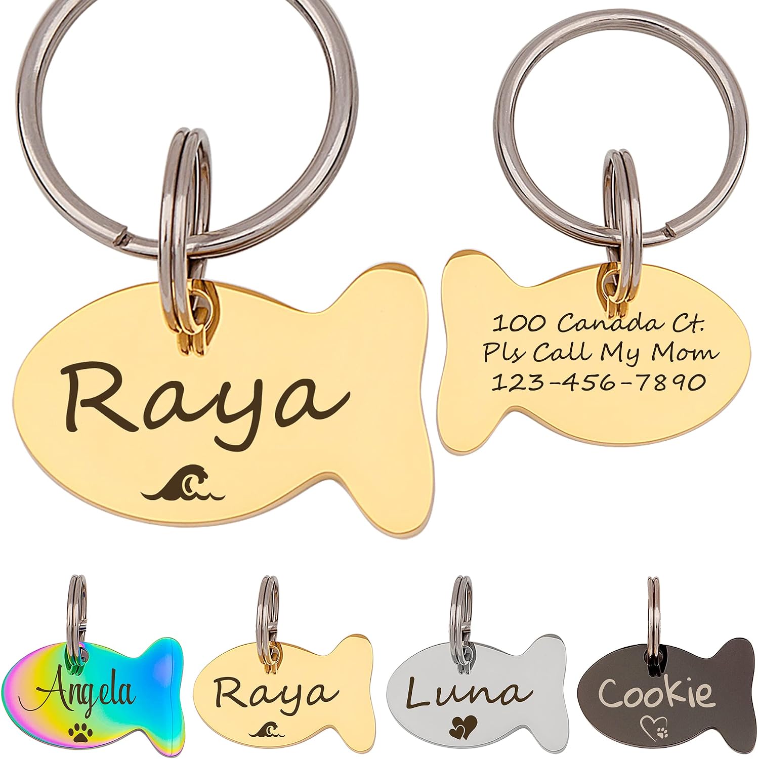 Anavia Cat Head & Fish Shape Pet ID Tags, Personalized Funny Icon Design Cat Name Tag, Customized Gold Plated Glossy Stainless Steel Black Rainbow Cat Dog Collar Tag (Small, Cat Head Shape, Silver) - Image 11