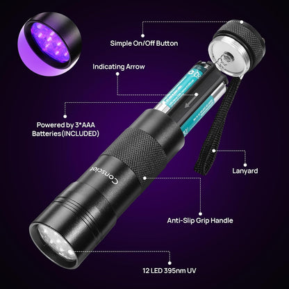 Consciot 12 LED ultraviolet blacklight torch close up