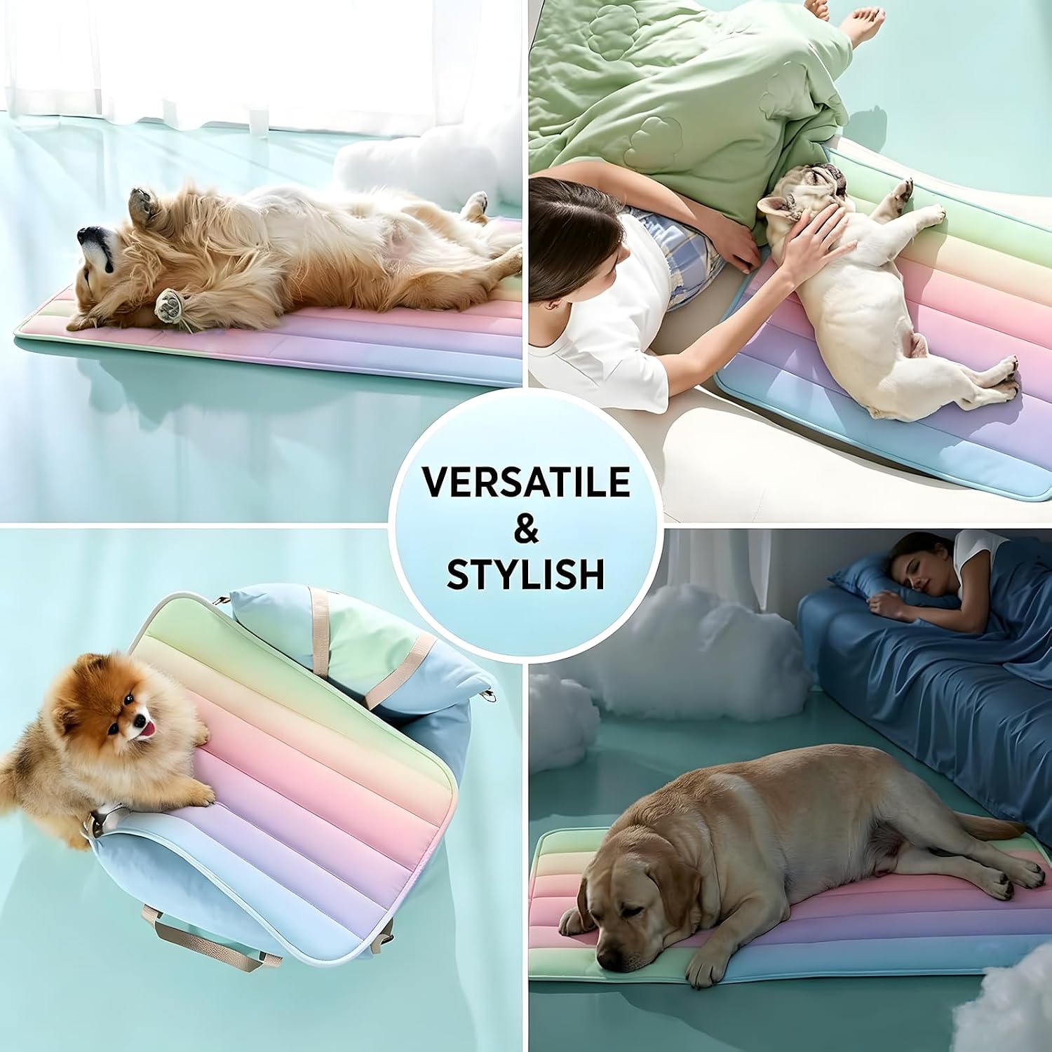Large size pet cooling mat ideal for summer heat relief for indoor dogs.