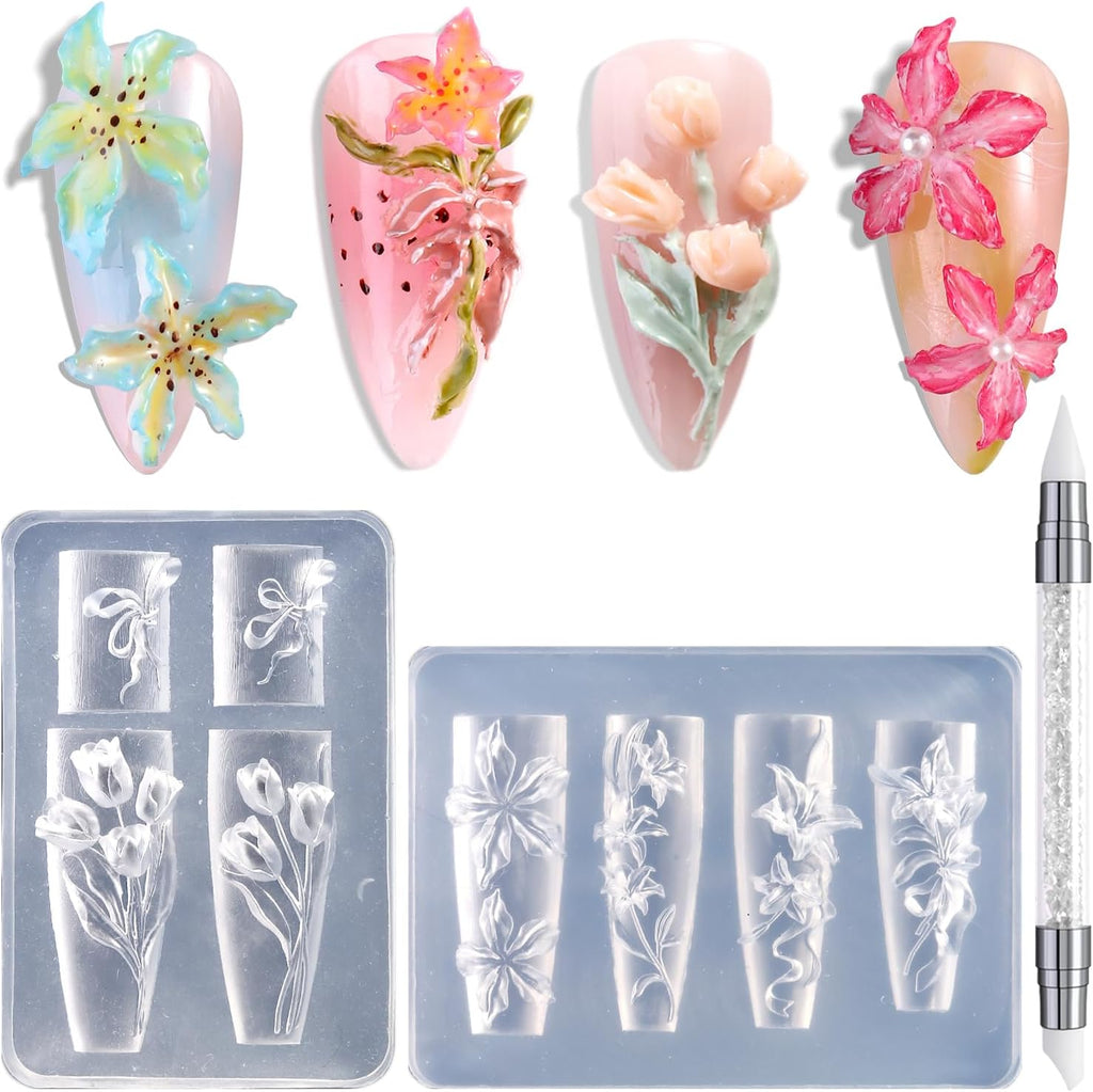 FSpronail Silicone Nail Art Molds front view showing clear floral templates
