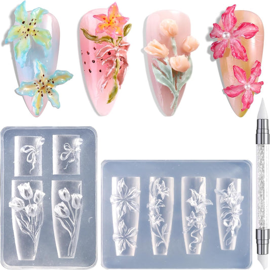 FSpronail Silicone Nail Art Molds front view showing clear floral templates