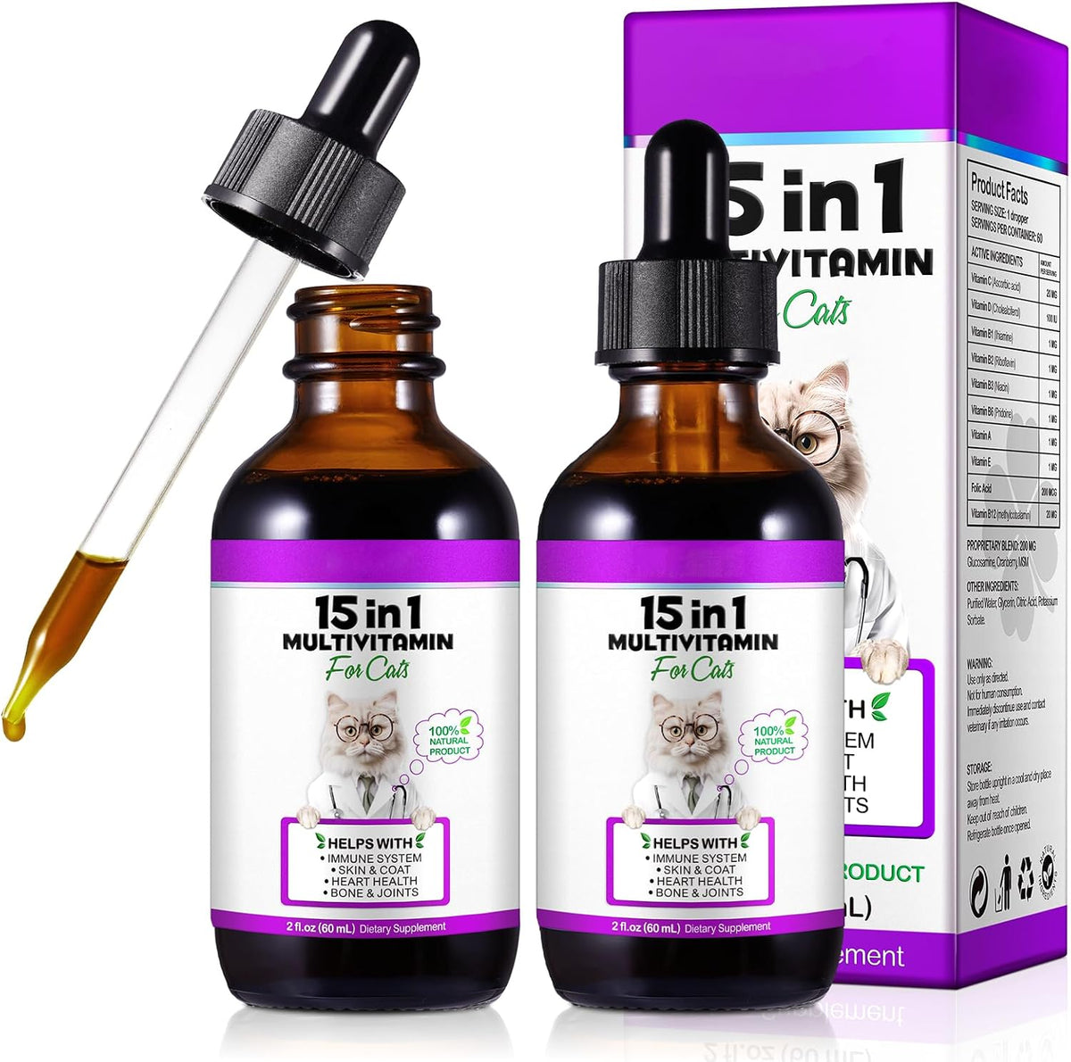 VOSIFSDIY Cat Antibiotics, Antibiotics for Cats, Natural Cat Antibiotics Multivitamin Herbal Supplements 60ml - Image 12