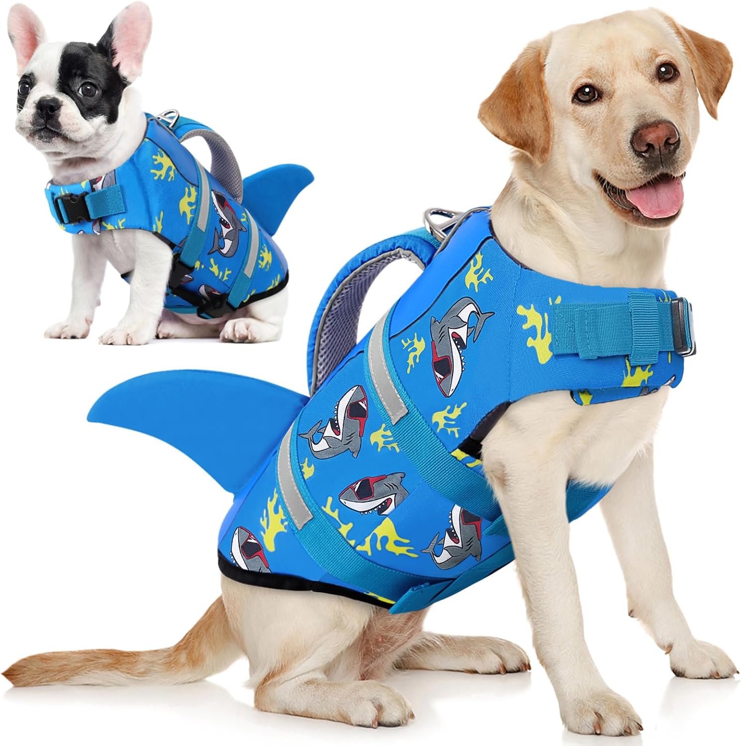 AOFITEE Dog Life Jacket, Dog Life Vest for Swimming, High Flotation Large Dogs Swim Vest with Rescue Handle and Reflective Stripe, Dogs Lifesaver Swimsuit for Boating Summer Pool Beach, Blue Shark XL - Image 14