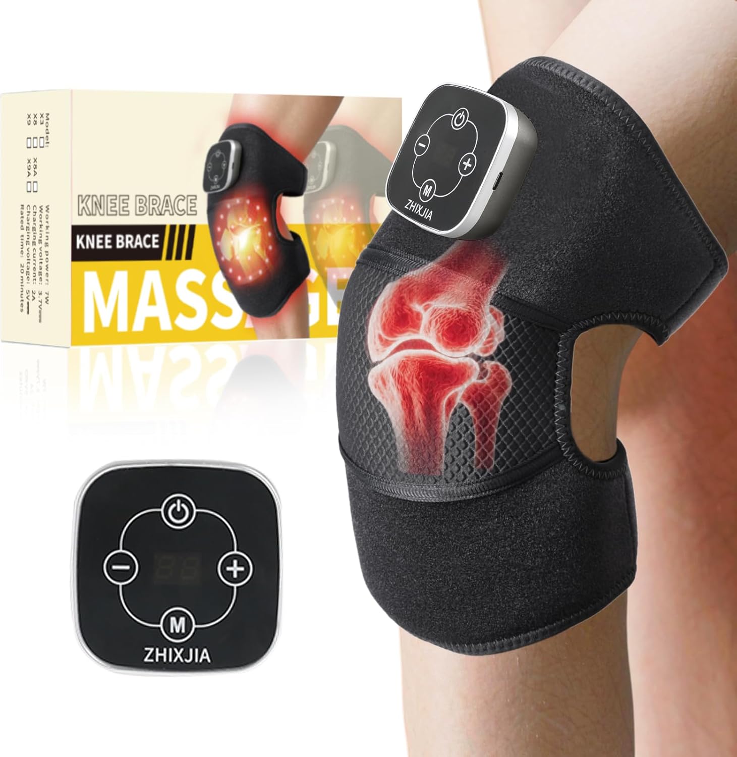 ZHIXJIA knee massage red light therapy device front view showing grey fabric wrap