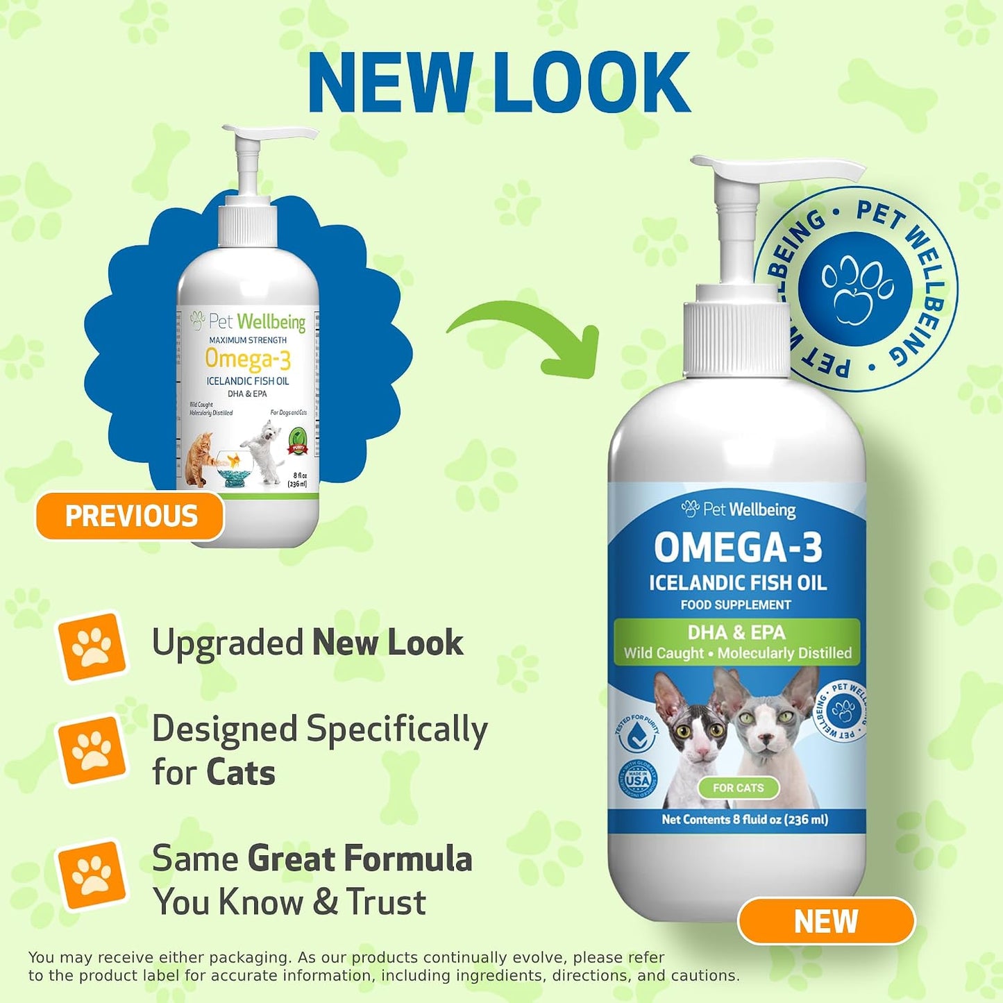 Sustainably caught wild Icelandic fish oil liquid supplement for cat skin and coat health