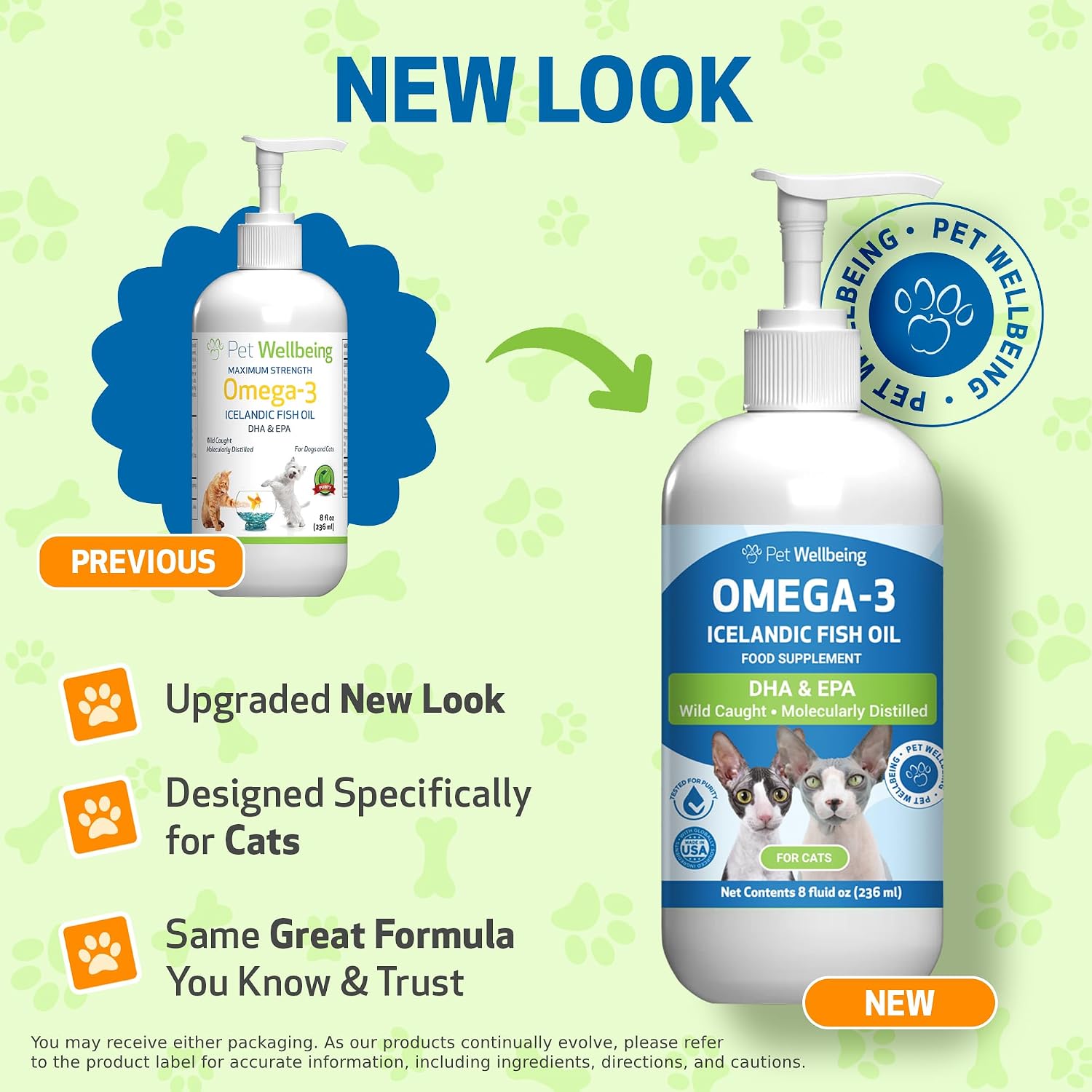 Sustainably caught wild Icelandic fish oil liquid supplement for cat skin and coat health