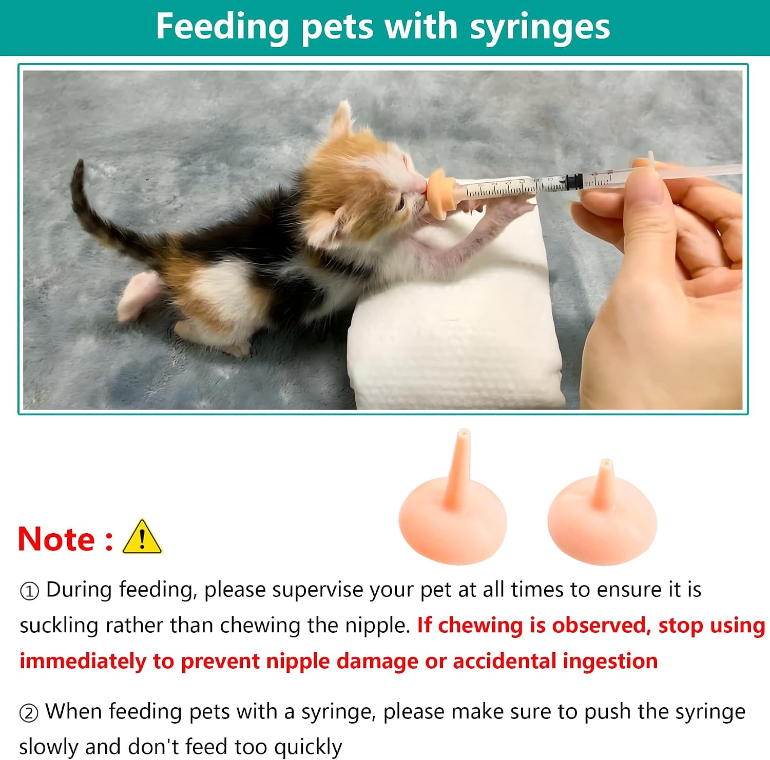 Pet Feeding Bottle and Syringe Set for Puppies and Kittens(1 Bottles,2 Syringes,6 Nipples), Pink - Image 2